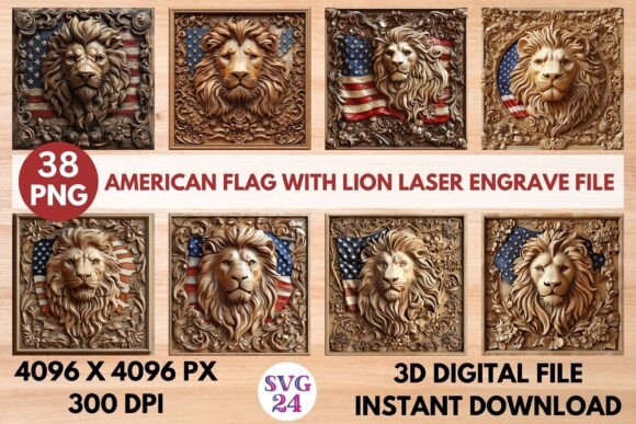 American Flag with Lion Laser Engrave Fi: A Powerful Design Asset
