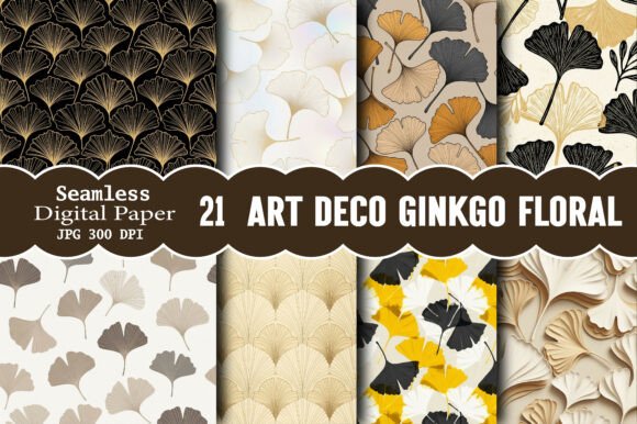 Art Deco Ginkgo Floral Pattern