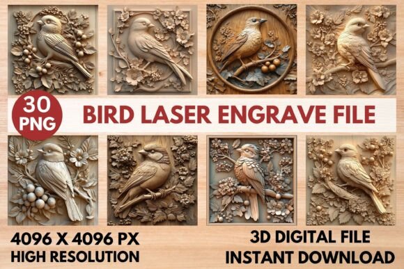 Bird Laser Engrave File: High-Quality PNG for Precision Projects