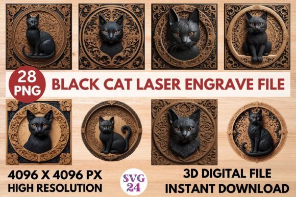 Black Cat Laser Engrave PNG File: Elevate Your Crafts