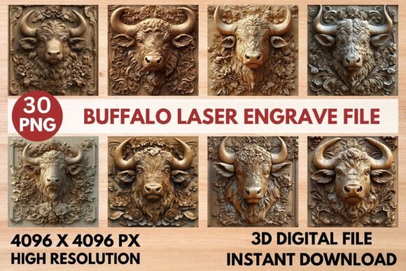 Buffalo Laser Engrave File: High-Resolution PNG for Projects