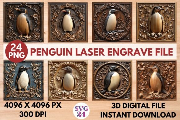 Charming Penguin Laser Engrave File for Creative Projects