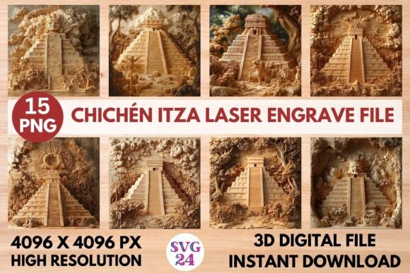 Chichén Itza Laser Engrave File: Premium 3D Design