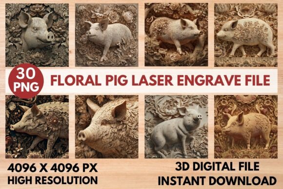 Create H1 From Floral Pig Laser Engrave File MAXIMUM 60 CHARACTERS with Rules Natural, not keyword stuffing, Plain text title only, no list, no explanation, no quotes, no markdown