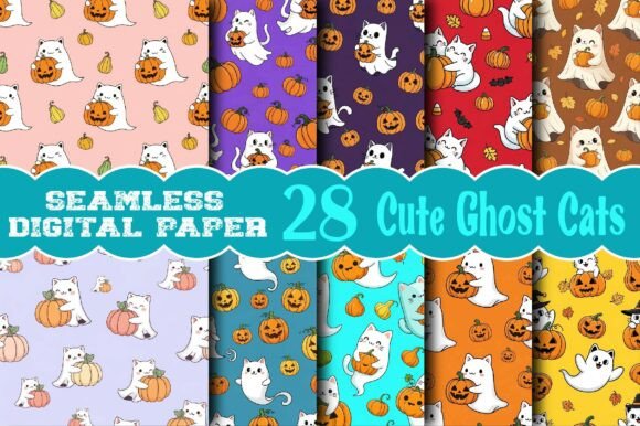 Cute Ghost Cats Seamless Pattern for Creative Projects