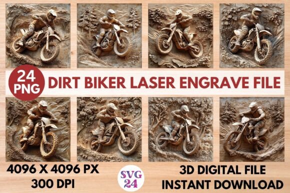 Dirt Biker Laser Engrave File: Dynamic 3D Design Asset