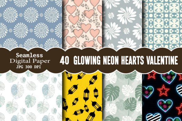 Glowing Neon Hearts Valentine Pattern for Designs