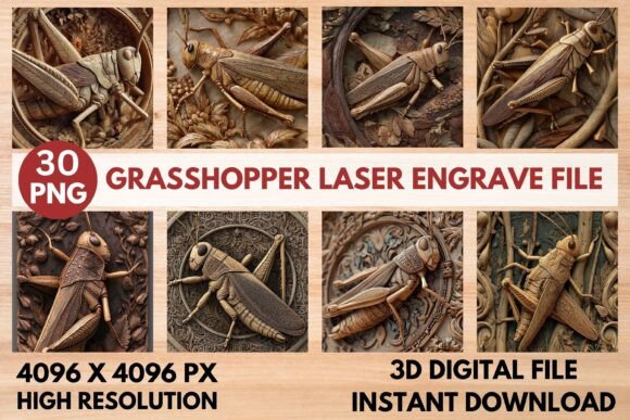 Grasshopper Laser Engrave File: Stunning 3D PNG for Projects