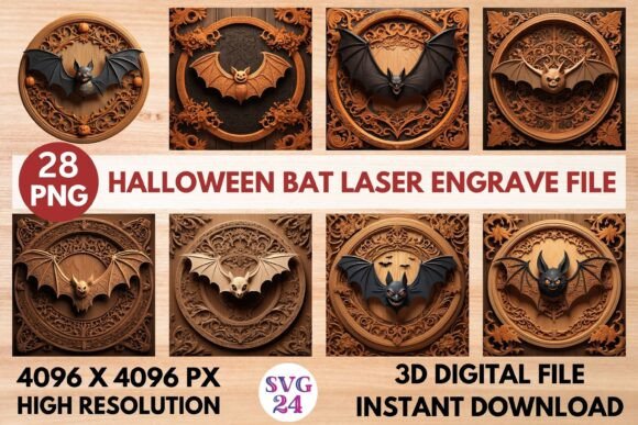 Halloween Bat Laser Engrave File: Premium 3D Grayscale PNG
