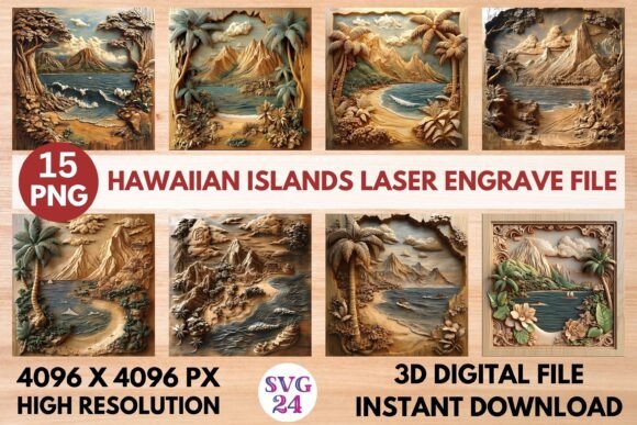 Hawaiian Islands Laser Engrave File: Stunning 3D Design