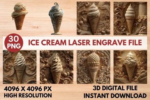 Ice Cream Laser Engrave File: Charming 3D PNG for Crafts
