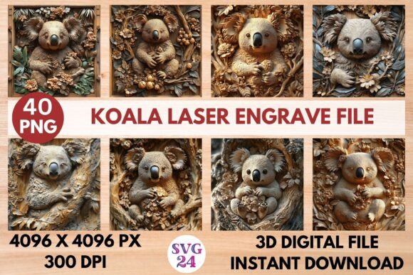 Koala Laser Engrave File: 3D Ready Designs