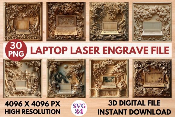 Laptop Laser Engrave File: Premium 3D Design PNG
