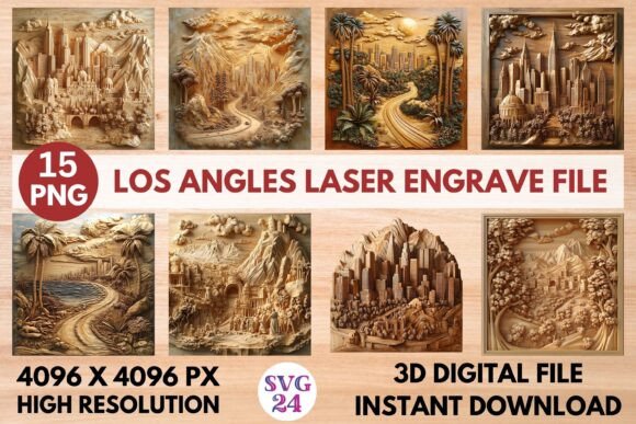 Los Angles Laser Engrave File: Premium 3D PNG Designs