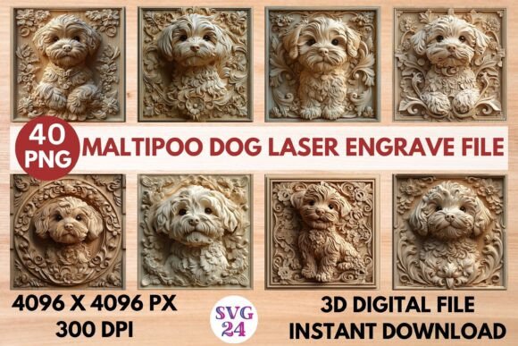 Maltipoo Dog Laser Engrave File: Creative 3D Design Asset