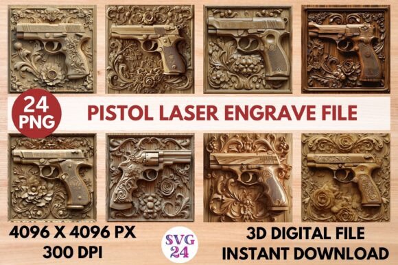 Pistol Laser Engrave File: Your 3D Design Asset