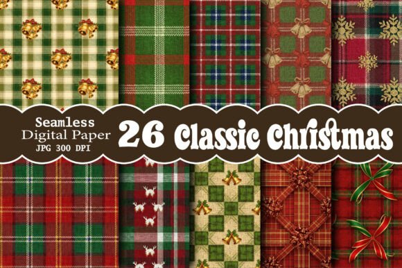 Seamless Classic Christmas Digital Papers: Festive Design Assets