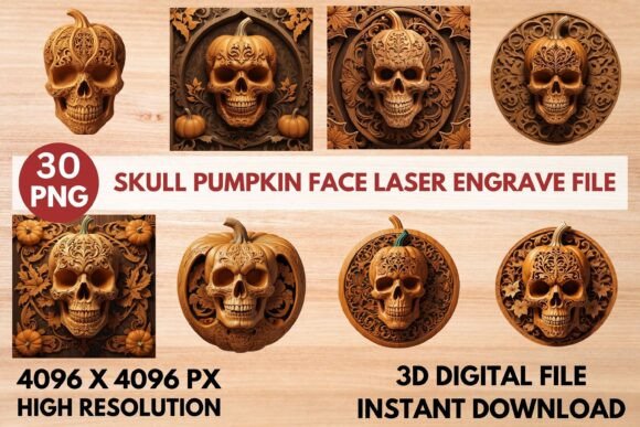 Skull Pumpkin Face Laser Engrave File: Spooky Decor Creations