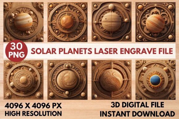 Solar Planets Laser Engrave File: Stunning 3D PNG Design