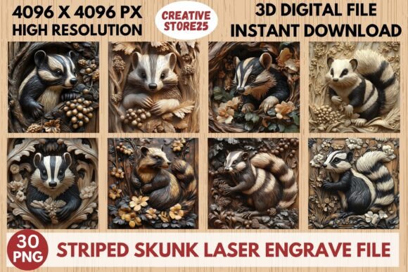 Striped Skunk Laser Engrave File & 3D PNG Design
