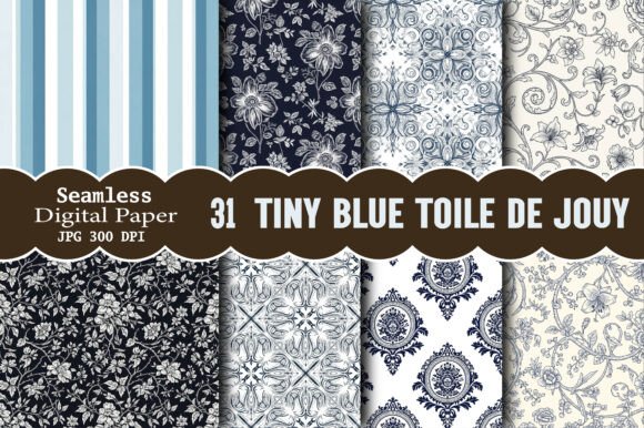Tiny Blue Toile De Jouy Digital Paper for Creative Projects